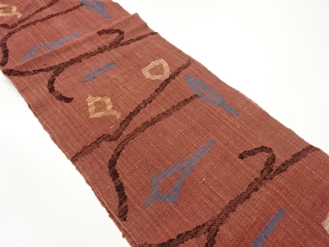 紗紬抽象模様織出し名古屋帯